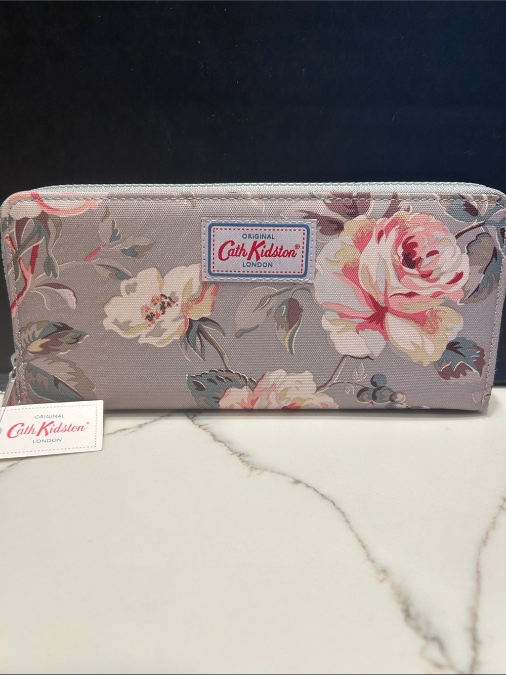 NWT Cath Kidston Floral Zip Travel Grey Wallet